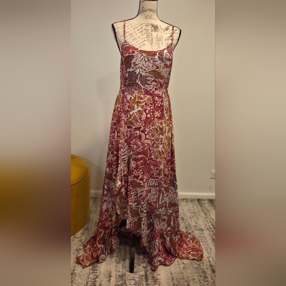 Free People Burgundy/ Pink Elegant Floral Maxi Dress,Size L.